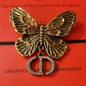 Upcycled Vintage Gold Butterfly Brooch with Crystal Initials